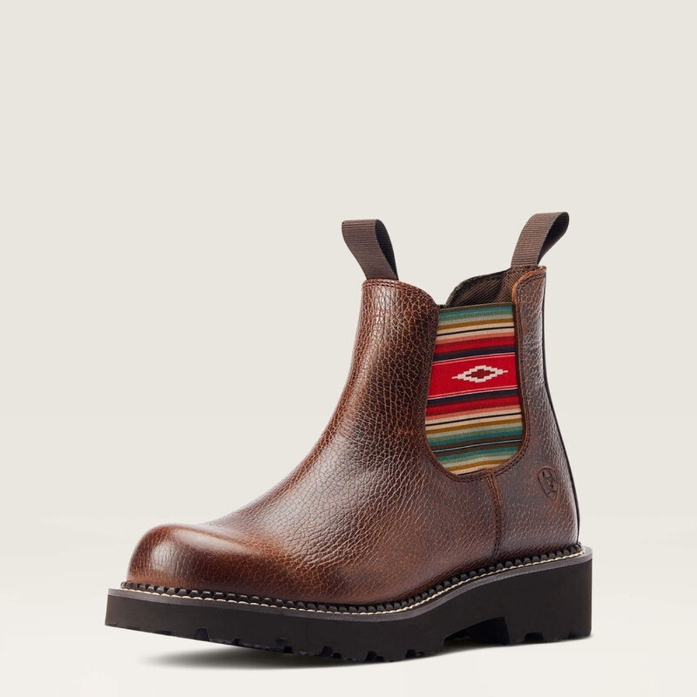 Ariat Ladies Fatbaby Twin Serape Gore Copper Brown Chelsea Boots